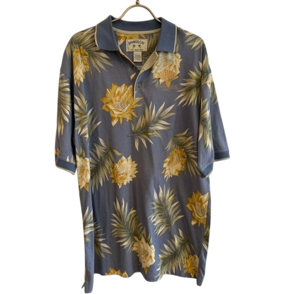 Bamboo Cay Hawaiian Polo Shirt Blue Mandarin Oriental Resort Islandcore L